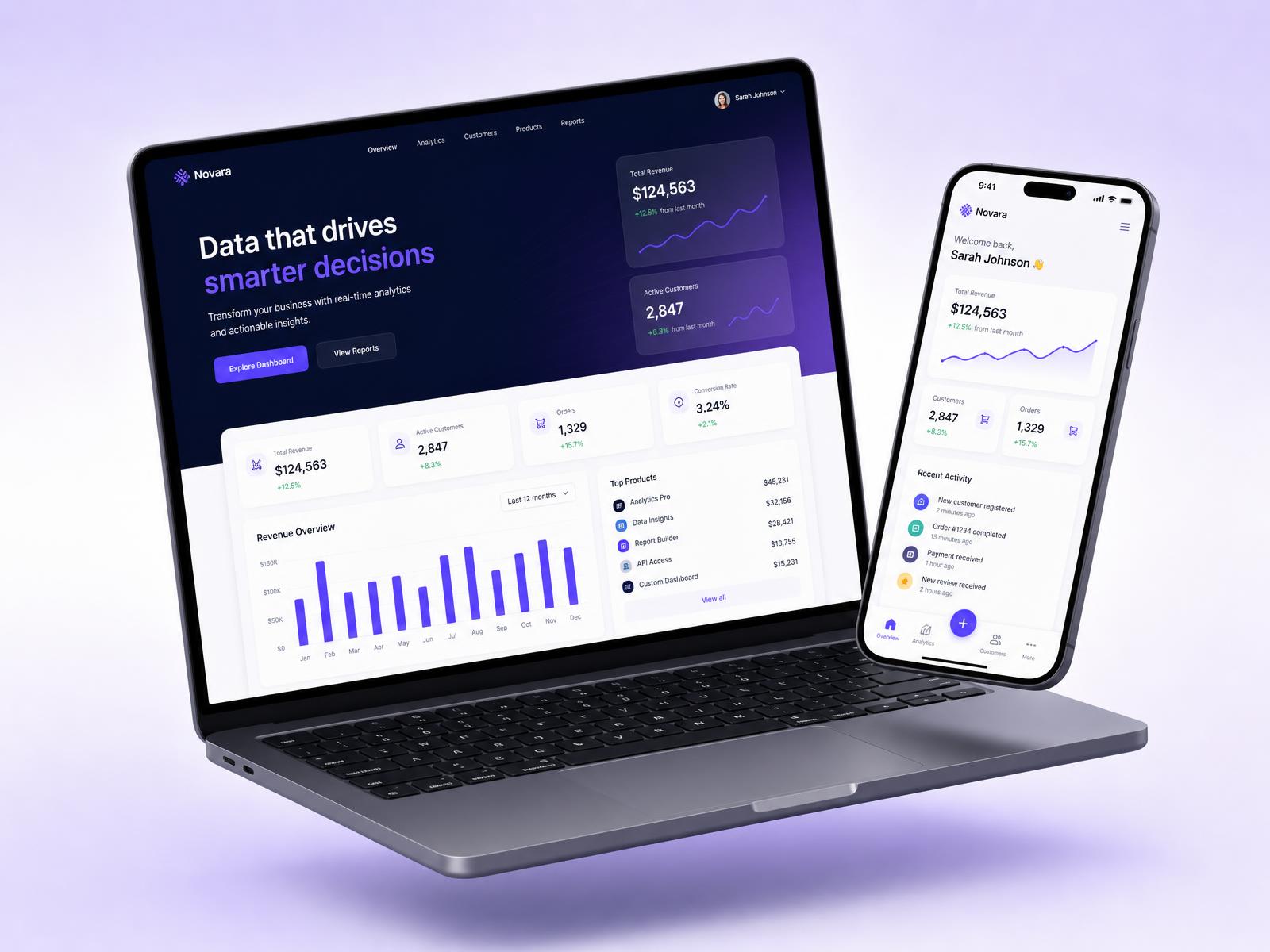 Modern high-performance website shown on a laptop and smartphone