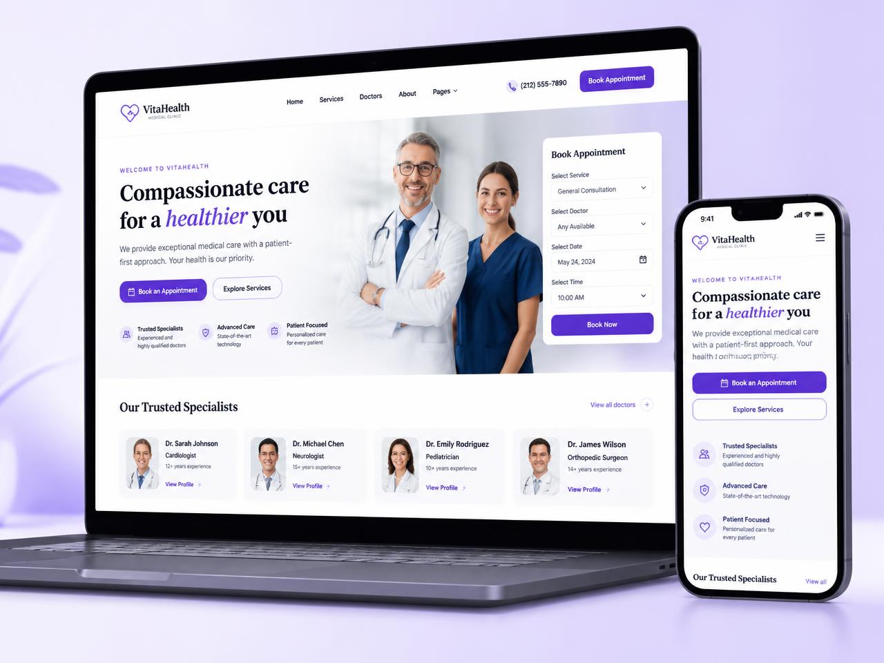 Clinics & Healthcare website mockup designed by WebShare USA